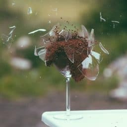 sudden explosion of a wine glass