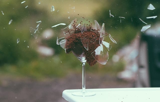 sudden explosion of a wine glass 